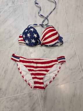 Patriotic USA Flag - Red, White And Blue Bikini - Small